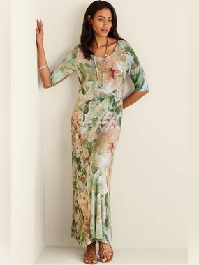 Soft Surroundings Vivienne Green Peach Floral Size Medium